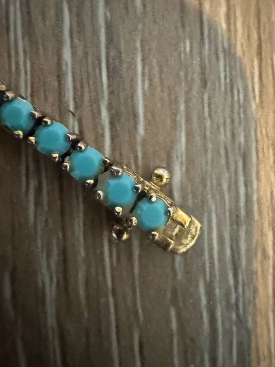 Joan Rivers vintage faux turquoise tennis bracelet in gold tone - Picture 4 of 7